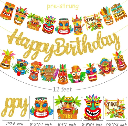 Miniatura 3 de Hawai Luau - Pancarta hawaiana de Tiki para fiesta de cumpleaños, 3 unidades, decoración de fiesta de Aloha para colgar, guirnaldas de Tiki