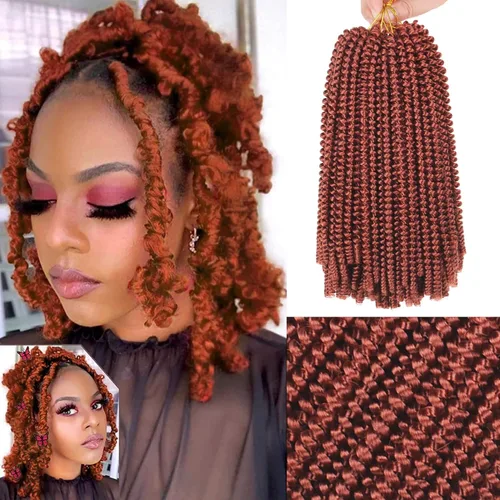 Miniatura 24 de Xtrend - Cabello trenzado de ganchillo con rizos de resorte, color rojo cobrizo, 12 pulgadas, para rizos de mariposa de imitación, extensiones