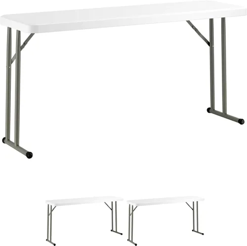 Miniatura 9 de Mesa plegable de 18 x 60 pulgadas, mesa de entrenamiento y eventos de plástico blanco granito, delgada, estrecha, larga, mesas de entrenamiento