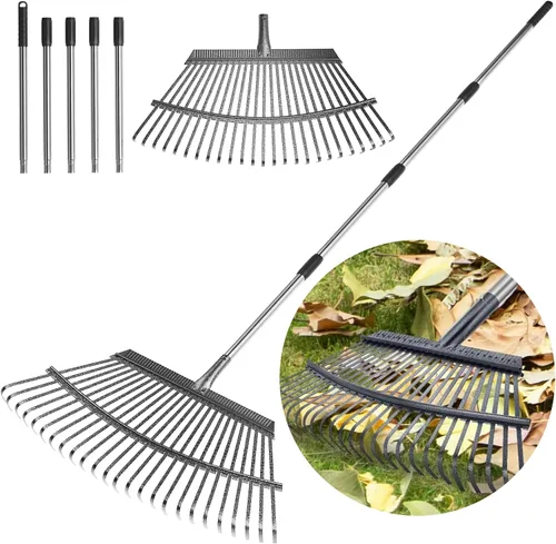 Miniatura 9 de GreatBuddy Rastrillo de hojas ajustable, rastrillo de metal de 8 pulgadas de ancho, perfecto para arbustos, macizos de flores y áreas pequeñas