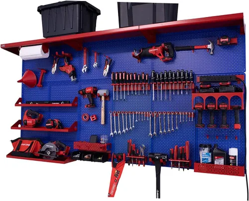 Miniatura 28 de OmniWall Weekend Warrior XL - Sistema de organización de pared de metal (negro/azul)
