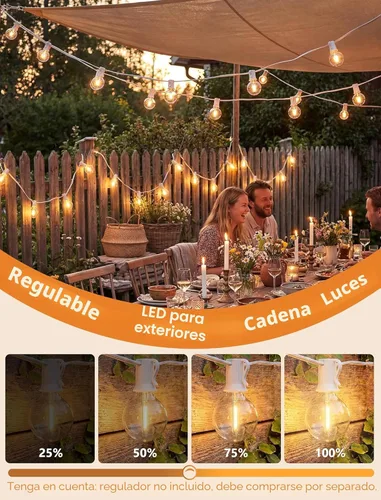 Miniatura 4 de Guirnalda de luces LED para exteriores, G40, de 25 pies, impermeable, con 27 bombillas inastillables, luces colgantes de decoración de Navidad al