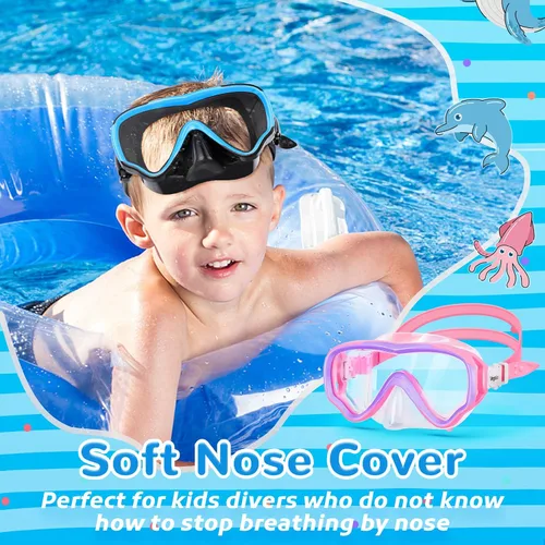 Miniatura 5 de VegoVia Gafas de natación para niños con cubierta para la nariz, antiempañamiento de visión amplia, máscara de natación transparente para niños