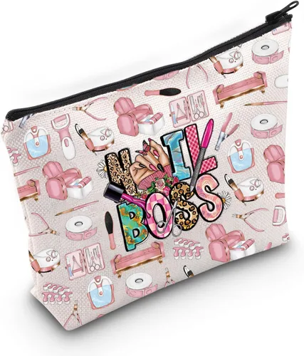 Miniatura 7 de LEVLO Nail Boss Bolsa de maquillaje cosmética para técnicos de uñas, regalo para artistas de uñas, bolsa con cremallera, bolsa de tecnología