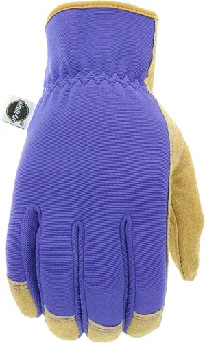 Miniatura 4 de Miracle-Gro MG23080 - Guantes de trabajo de paisajismo (1 par, mediano/grande) - Guantes de palma de cuero de vaca divididos con muñeca elástica
