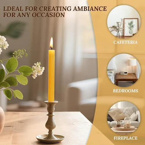 Miniatura 7 de Paquete de 14 velas cónicas de cera de abeja enrolladas a mano, velas de cera de abejas hechas a mano de 8 pulgadas para el hogar, velas sin goteo