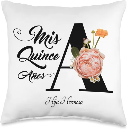 Quinceañera Apparel Mis Quince Años Quinceañera - Almohada con letra A, 16 x 16 pulgadas, multicolor