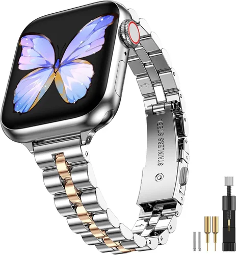 Miniatura 12 de MioHHR - Correas delgadas de metal compatibles con Apple Watch Band Ultra3/2/1 Series 11 10 9 8 7 6 5 4 3 2 1 SE3/2/1, correa delgada y estrecha
