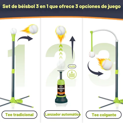Miniatura 3 de Juego de 3 en 1 de Bola T para Niños, Juego de Camiseta de Bateo de Béisbol con Altura Ajustable y Colgante con 2 Bate, Soporte de Bateo de Teeball