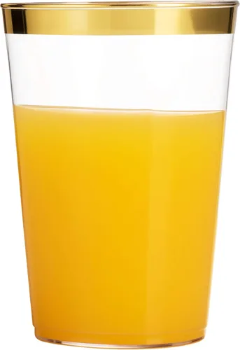Miniatura 5 de Munfix 100 vasos de plástico dorados de 14 onzas, vasos transparentes con borde dorado, elegantes vasos desechables para boda, fiesta, con borde
