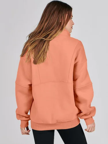 Miniatura 4 de ANRABESS Sudaderas de forro polar con media cremallera para mujer, de gran tamaño, con cremallera de un cuarto, ropa de moda para otoño de 2024