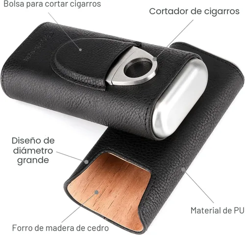 Miniatura 5 de COOL KNIGHT Estuche de Cuero para Puros - Forro de Madera de Cedro Humidores de Viaje para Puros - Accesorios para Puros Incluyen Cortador de Puros
