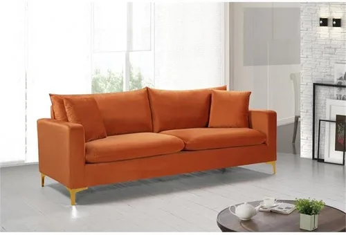Miniatura 2 de Meridian Furniture 633Cognac-S Colección Naomi Modern Sofá tapizado de terciopelo contemporáneo con acolchado de canal profundo y patas de acero