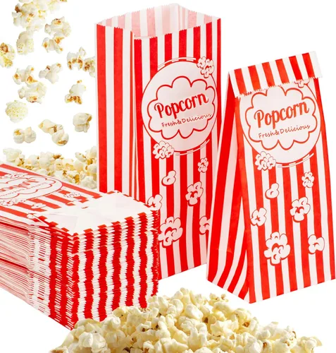 Miniatura 8 de MAQIHAN 200 bolsas de palomitas de maíz con parte inferior plana, pequeña bolsa de papel desechable para palomitas de maíz, contenedor de granos