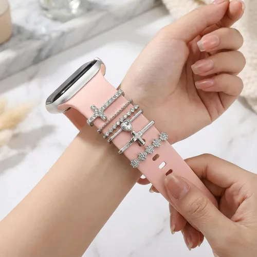 Miniatura 6 de 15 dijes de reloj con 12 trabillas decorativas para anillos, 3 tachuelas, accesorios de correa deslizante de diamante de metal compatibles con Apple
