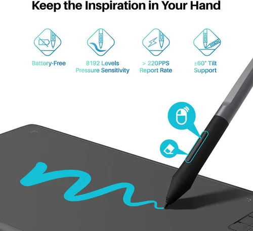 Miniatura 5 de Tableta de Dibujo HUION Inspiroy H610X de 10x6 Pulgadas, Tableta Gráfica Grande con Lápiz Digital sin Batería para Arte Digital y Diseño Gráfico