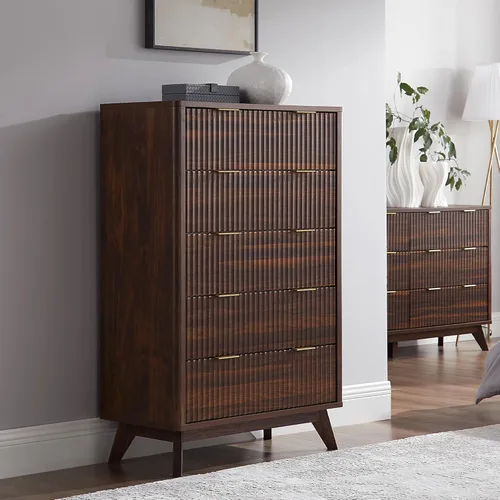 Miniatura 10 de T4TREAM Cómoda acanalada de 3 cajones, cómoda moderna de 32 pulgadas de alto, diseño de perfil curvo, organizador de cajones de madera para Aliso