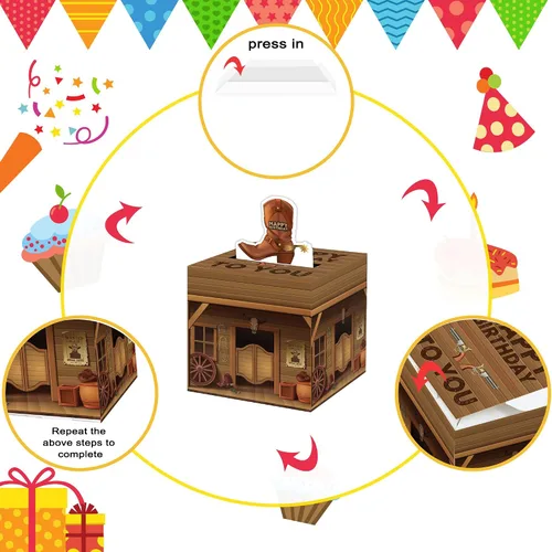 Miniatura 7 de Caja de dinero sorpresa para fiesta de vaquero, caja de dinero, regalo en efectivo, con tirador, decoración de fiesta de vaquero para mujeres