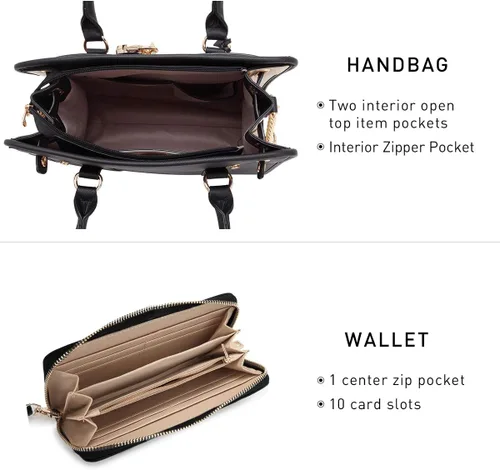 Miniatura 64 de Dasein Bolsos de mano de dos tonos para mujer, bolsos de hombro de cuero vegano, bolsa grande con cartera a juego