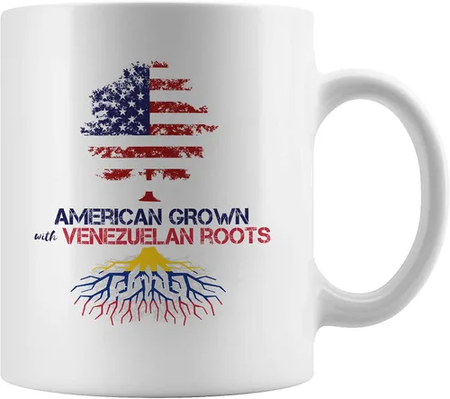 Taza de café Venezuela Presente, Americano cultivado con raíces venezolanas taza, con banderas, Estados Unidos de América, Orgulloso de mi herencia,