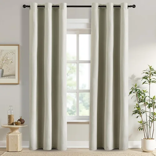 Miniatura 37 de DONREN Cortinas opacas de lino con aislamiento térmico de 52 x 95 pulgadas, cortinas de oscurecimiento de habitación con ojales para dormitorio