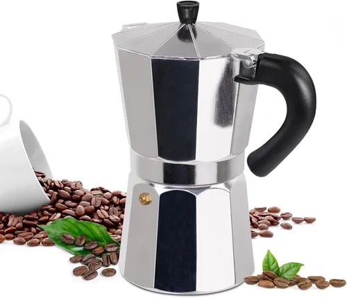 Miniatura 10 de Moka Pot - Cafetera italiana de aluminio de 15.2 fl oz, cafetera para estufa, cafetera espresso Mocha Pot (negro, 3 tazas)