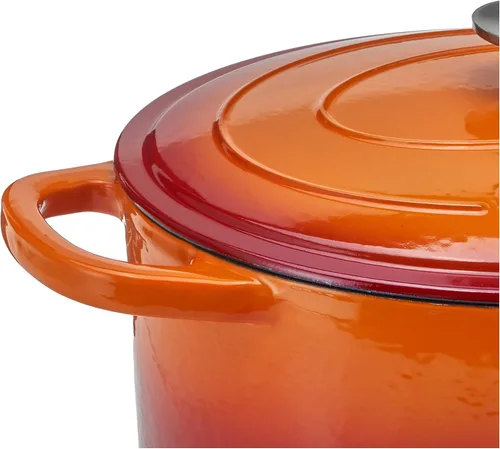 Miniatura 4 de Crock Pot Artisan - Horno Holandés Ovalado de Hierro Fundido Esmaltado de 7 Cuartos - Naranja Atardecer, Utensilios de Cocina Duraderos y Anaranjado