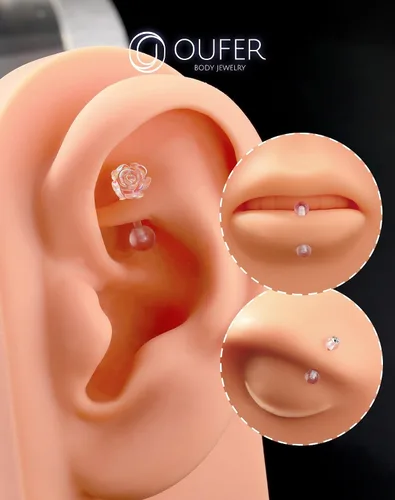 Miniatura 8 de OUFER 3 piezas de joyería para piercing de rook, piercings de plástico para cirugía, joyería de piercing de cejas transparente, anillos de ceja