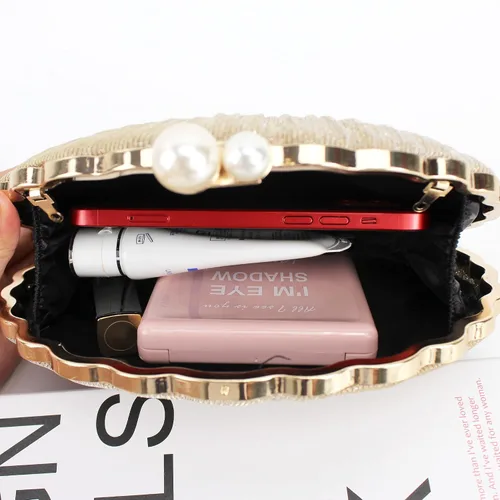 Miniatura 4 de Women Mini Pleated Seashell Evening Clutch Handbag Chain Strap Cross-body Bag