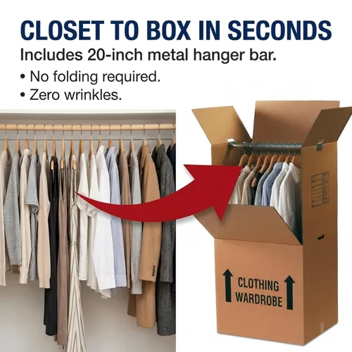 Miniatura 4 de BOX USA Cajas de mudanza altas para armario resistentes con barras de suspensión (paquete de 3) – 20 pulgadas de largo x 20 pulgadas de ancho x 45