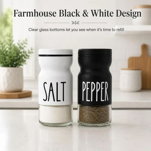 Miniatura 3 de Dependable Industries - Juego de salero y pimentero moderno para decoración de cocina en casa, diseño inspirado en metal sobre vidrio, agujeros
