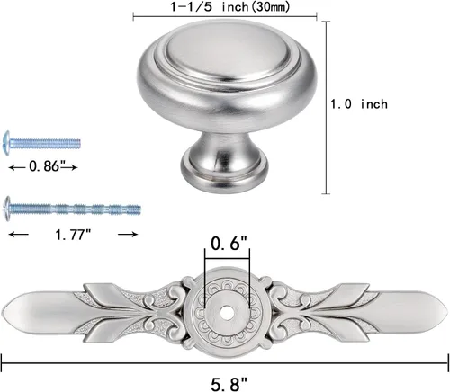 Miniatura 2 de Tiradores redondos para cajones con placa posterior - Paquete de 10 (perilla de 1-1/5" y placa de 5-4/5"), pomos cepillados de níquel