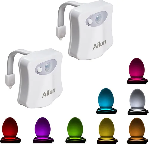 Luz nocturna para inodoro (2 unidades) de Ailun, luz LED activada por sensor de movimiento con 8 colores cambiantes, luz nocturna para inodoro para