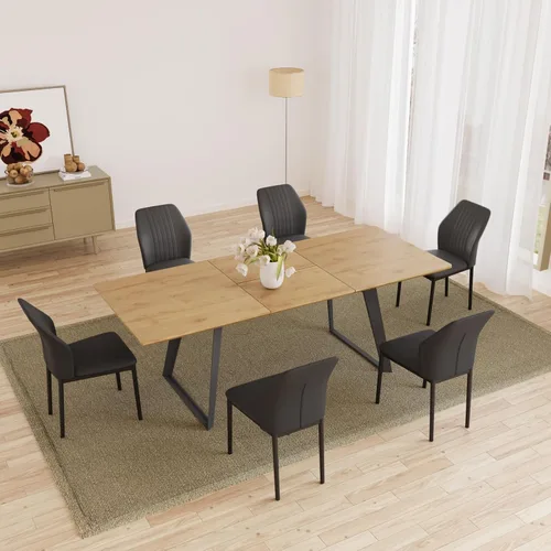 Miniatura 14 de ZckyCine Mesa de Comedor Moderna de Mediados de Siglo y Sillas para 4 Rectangular de Madera Expandible que Ahorra Espacio Multifuncional Marrón