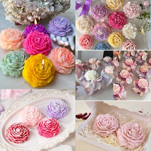 Miniatura 5 de Molde de vela de peonía de 3 cavidades, molde de silicona para fondant de peonía para resina epoxi floral, cera, jabón, arcilla, yeso, velas