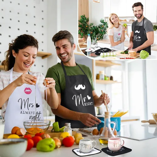 Miniatura 4 de Mepase Juego de 10 delantales de regalo para pareja, despedida de soltera, boda, compromiso, delantal, tapete aislante, taza, guantes, plato