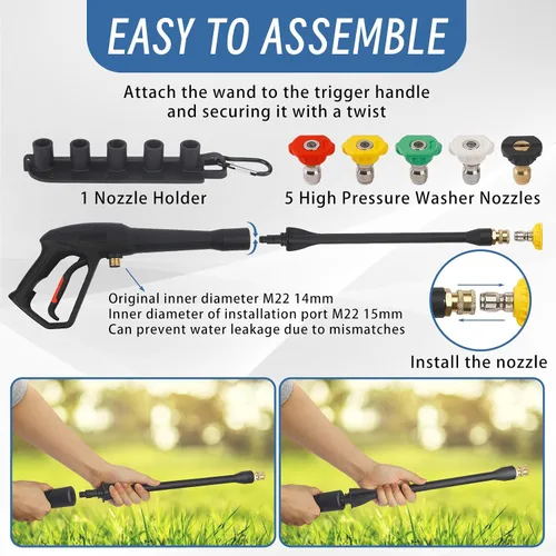 Miniatura 6 de Pistola rociadora de hidrolavadora con kit de varilla de extensión, para manguera M22-14MM y M22-0.591 in, compatible con Ryobi, Green Works