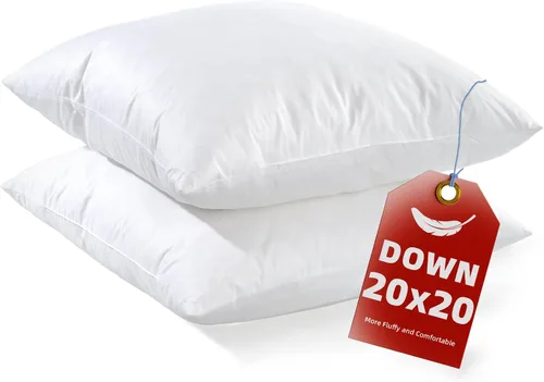 Miniatura 7 de YSTHER Juego de 2 almohadas de plumas de plumón de 14 x 22 pulgadas, almohadas lumbares firmes y grandes para cama, almohadas decorativas suaves