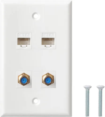 Miniatura 10 de Placa de pared coaxial Ethernet, 2 puertos Cat6 Keystone hembra a hembra, 1 puerto tipo F conector coaxial Keystone placa de pared - Blanco
