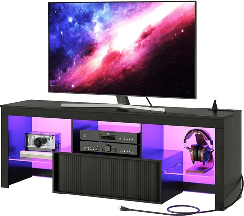 Miniatura 9 de CHOEZON Soporte de TV con toma de corriente, mueble de TV moderno para televisores de 55 pulgadas y 60 pulgadas, consola de TV multimedia con tira