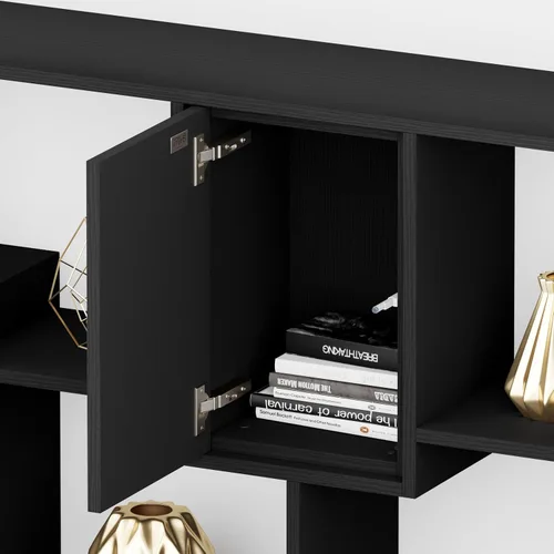 Miniatura 4 de Mobili Fiver, Iacopo XS Estantería con puertas de panel (63.31 x 31.5 pulgadas), color negro Ashwood, Made in Italy