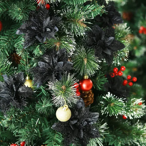 Miniatura 6 de GREENTIME 12 flores de pascua artificiales con purpurina de 5.5 pulgadas, tallos de Navidad, adornos para árbol de Navidad para fiesta de Año Nuevo