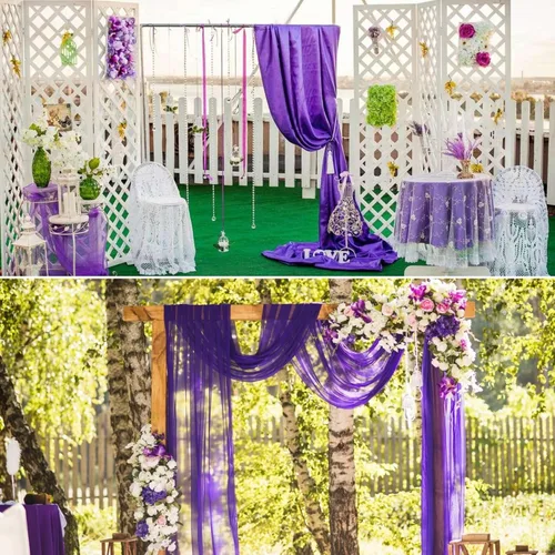 Miniatura 9 de Paquete de 8 caminos de mesa de gasa morada de 10 pies, camino de mesa de tela de queso de gasa de 35 x 120 pulgadas, romántico, bohemio, para boda