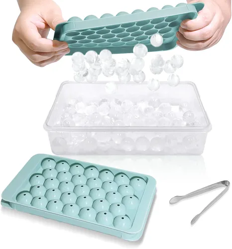 Miniatura 9 de WIBIMEN Bandeja para cubitos de hielo con tapa y contenedor, bandejas de hielo redondas para congelador con tapa, bandejas para cubitos de hielo