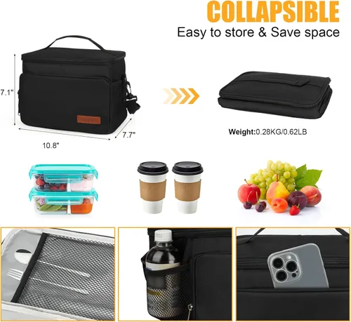 Miniatura 2 de Lonchera aislada para adultos, bolsa enfriadora a prueba de fugas de 10L con múltiples bolsillos, correa ajustable, ideal para el trabajo, la playa
