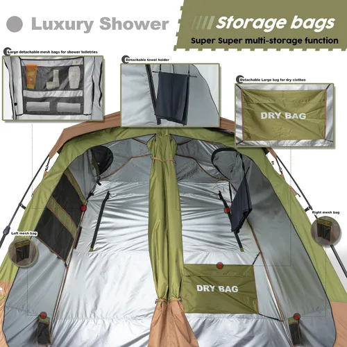 Miniatura 4 de Porayhut Camping Shower Tent Deluxe Changing Room Easy Set Up Privacy Shelter,Large Toilet Tent with Floor Drain Design for Beach, Camping,Hiking
