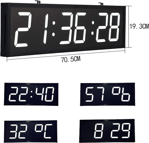 Miniatura 5 de Reloj digital LED para gimnasio con control remoto, cronómetro, alarmas, temporizador, humedad y temperatura, reloj de pared de gran tamaño de 27.8