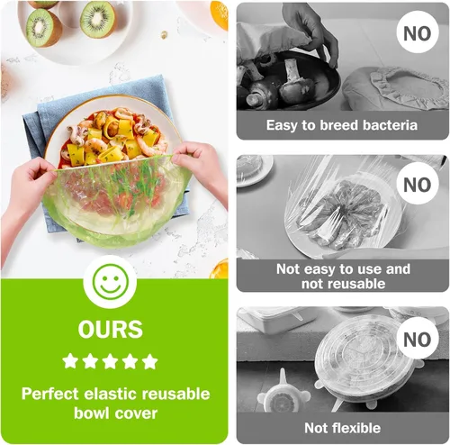 Miniatura 3 de Mwellewm Fundas de plástico elásticas reutilizables para almacenamiento de alimentos, tapas de ducha elásticas para bolsas de conservación fresca