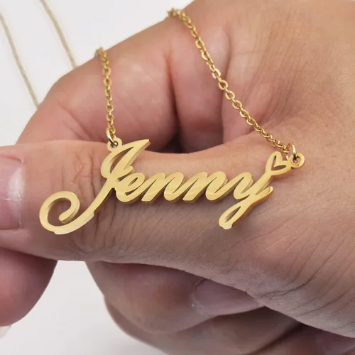 Miniatura 3 de Aoloshow Collar con nombre de oro, dije de corazón, joyería personalizada para mujeres, adolescentes y niñas, regalo de graduación, Metal, Acero