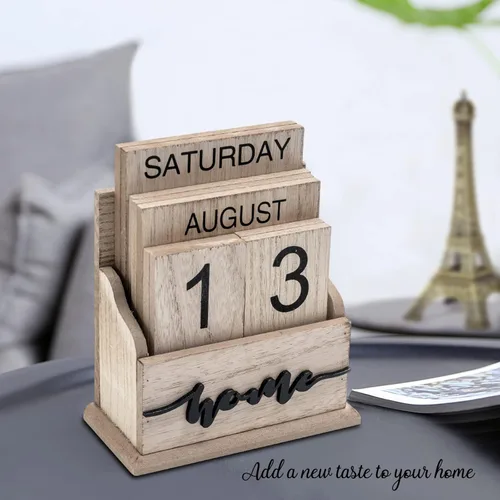 Miniatura 3 de Notakia Calendario perpetuo, bloques de calendario de madera, calendario de bloque de madera vintage para oficina en casa, accesorios de escritorio